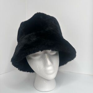 Black Faux Fur‎ Bucket Hat brim down one look brim up another look